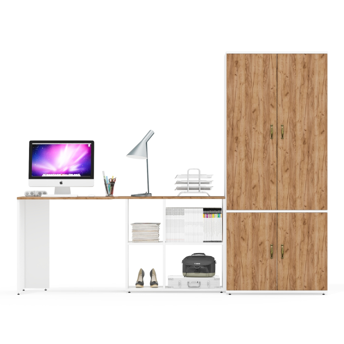 Домашние кабинеты, Шкаф для одежды глубокий с дверками и компьютерный стол Лидер-8