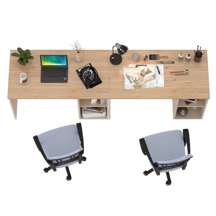 Прямые компьютерные столы, Набор для работы и учёбы из двух столов письменных Лайт 12.163 и двух серых кресел