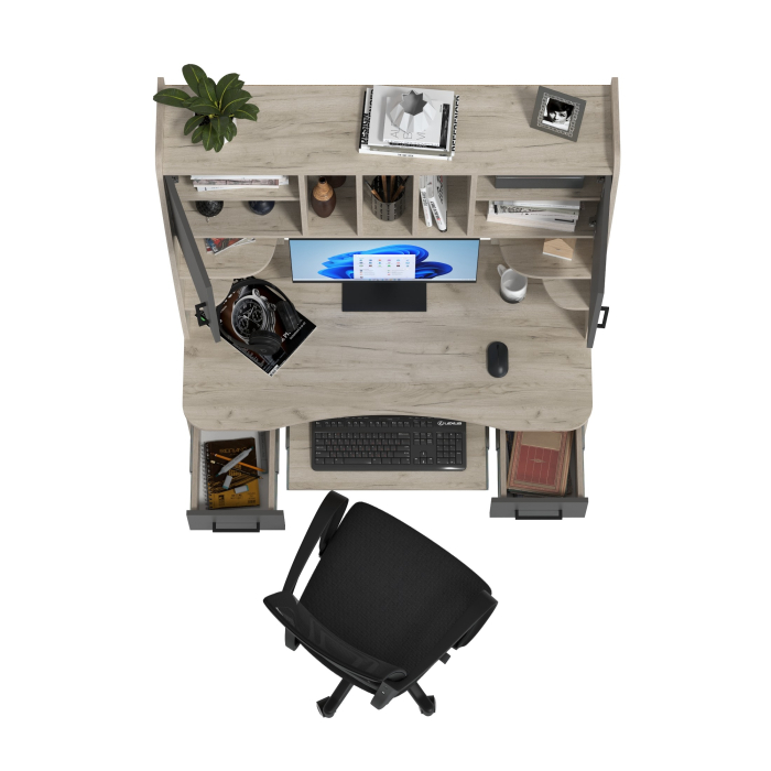 Прямые компьютерные столы, Компьютерный стол с надстройкой Бета и кресло компьютерное чёрное