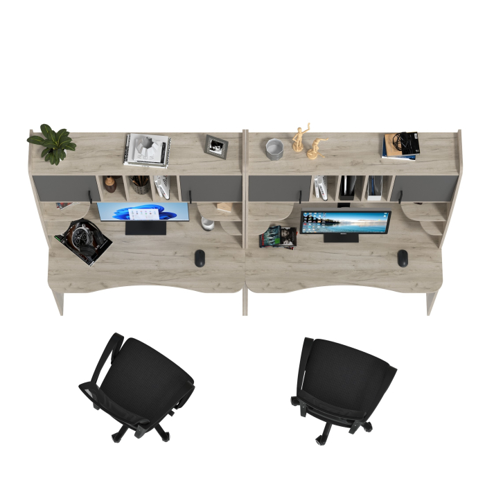 Прямые компьютерные столы, Два рабочих стола Бета и два кресла 103 чёрных