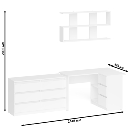 Стол угловой компьютерный Мори МС-16 правый с книжной полкой и комодом на шесть ящиков