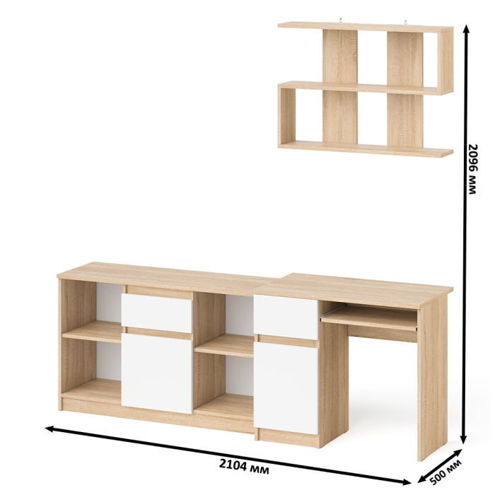 Прямые компьютерные столы, Тумба для техники МТВ1204.1 с компьютерным столом Мори МС-1 левым и полкой навесной