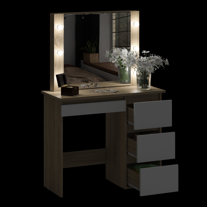 С зеркалом, Стол косметический с подсветкой Сура