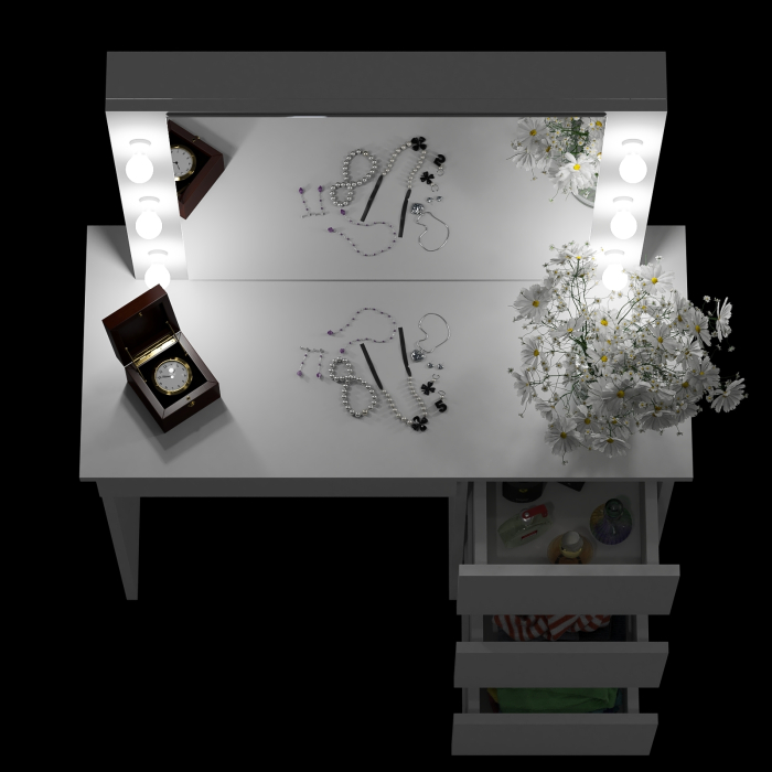 С зеркалом, Стол косметический с подсветкой Сура