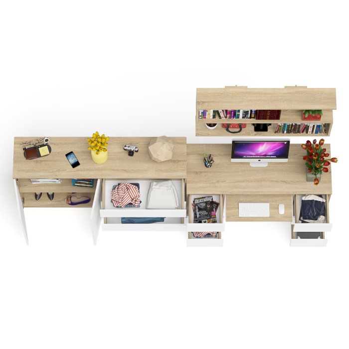 Домашние кабинеты, Стол для работы Мори МС-2 с книжной полкой на 1200 и комодом-тумбой МК1600.1