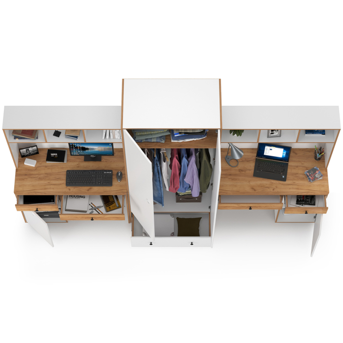 Офисная мебель, Два компьютерных стола и платяной шкаф Вуди
