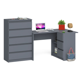 Высокий комод 700 пять ящиков и угловой компьютерный стол МС-16 правый серии Мори