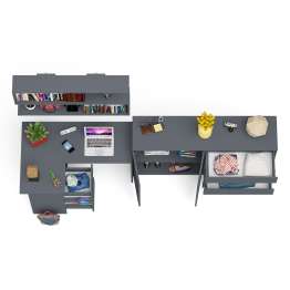 Угловой компьютерный стол с тремя ящиками Мори МС-16 левый с тумбой-комодом и книжной полкой