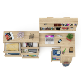 Стол компьютерный угловой с ящиками Мори МС-16 правый с навесной полкой и комодом МК1200.8