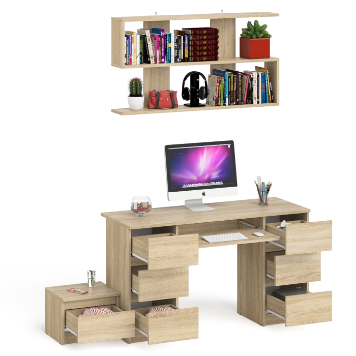 Прямые компьютерные столы, Двухтумбовый стол компьютерный Мори МС-2 с тумбочкой с ящиком и полкой на 1200