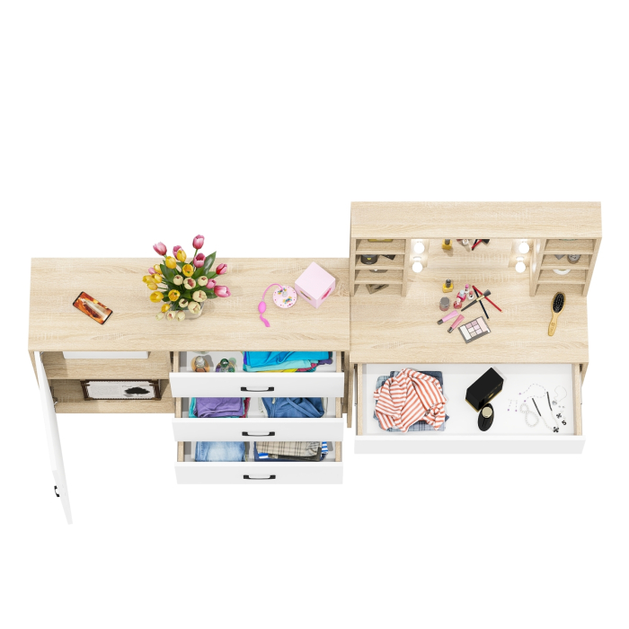 Туалетные столики, Туалетный столик с подсветкой 115 и комод с дверкой и 3-мя ящиками 122-1204