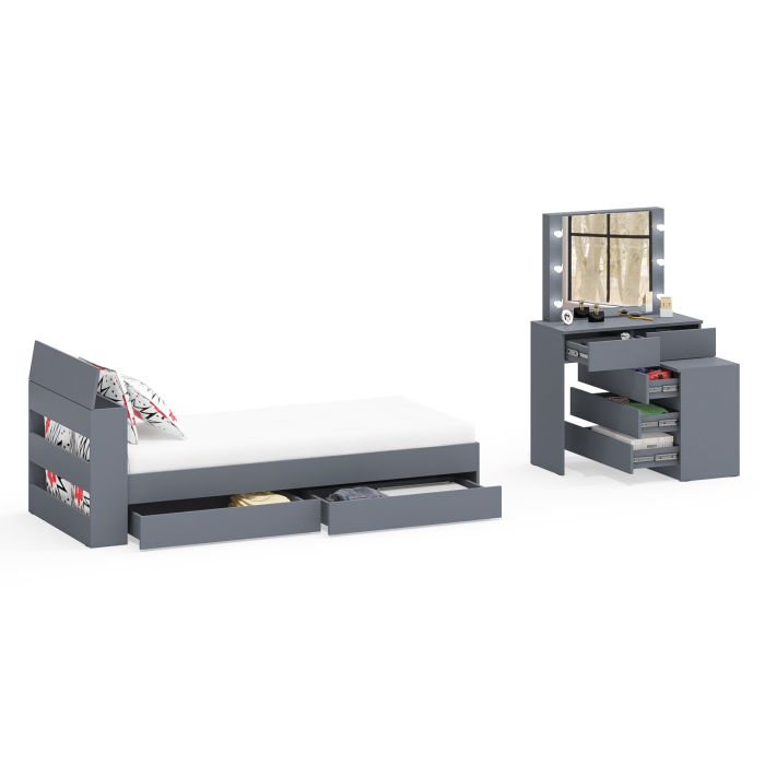 Спальные гарнитуры, Стол косметический с подсветкой 110 с кроватью с выдвижными ящиками Ксения 900