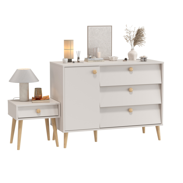 Комоды, Комод с дверкой и тремя ящиками и тумба прикроватная Афина