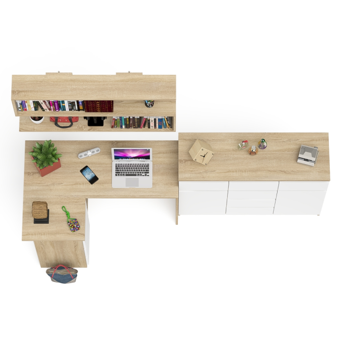 Домашние кабинеты, Стол компьютерный угловой Мори МС-16 левый с комодом МК1200.4 и навесной открытой полкой 1200