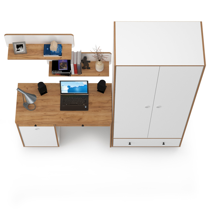 Офисная мебель, Стол письменный с двумя открытыми полками и шкафом Вуди