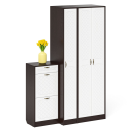 Тумба для обуви две секции в прихожую П-6-500 с пеналом и шкафом фрезеровка ромб