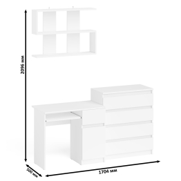 Комод Мори четыре ящика на 800 с компьютерным однотумбовым столом МС-1 правый и навесной полкой
