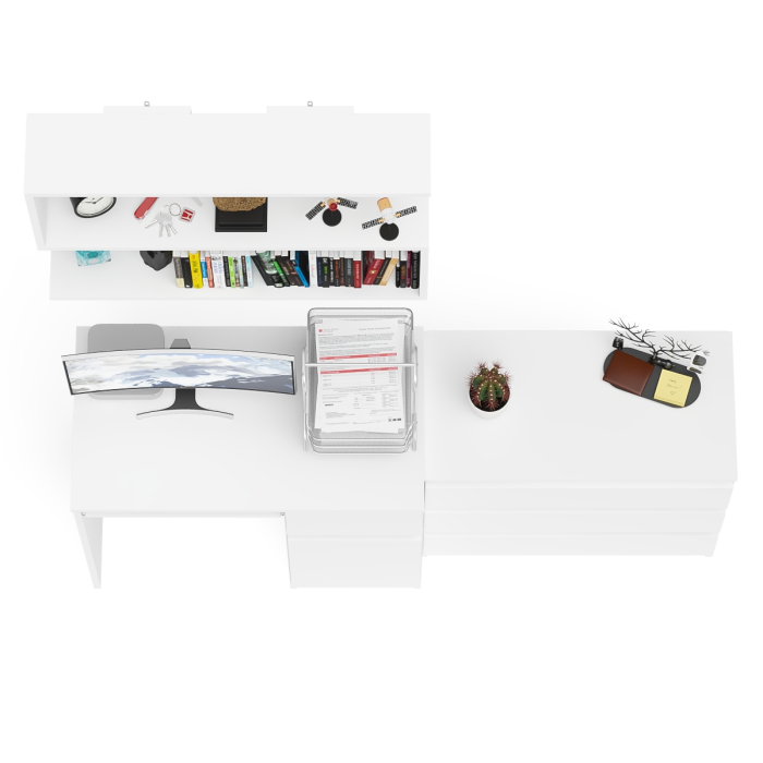 Прямые компьютерные столы, Комод три ящика МК800.1 с компьютерным столом Мори МС-1 правый и навесной полкой 900