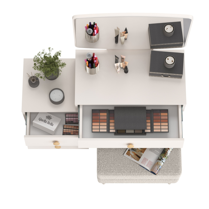 С зеркалом, Женское трюмо для спальни Афина и банкетка на ножках Тифани