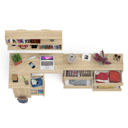 Стол угловой компьютерный Мори МС-16 левый с навесной книжной полкой и комодом МК1380.6