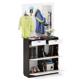 Две тумбы для обуви с ящиками с вешалкой и зеркалом П-6 № 05 МДФ фрезеровка прованс