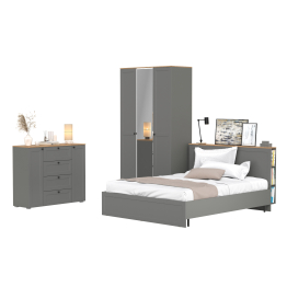 Тумба-комод 16.221 Остин со шкафом для одежды 13.336.03 и двуспальной кровати с ортопедом 1600