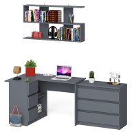 Домашние кабинеты, Комод на три ящика Мори МК800.1 с компьютерным столом для работы левый и открытой полкой