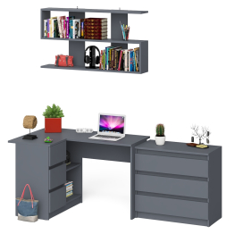 Комод на три ящика Мори МК800.1 с компьютерным столом для работы левый и открытой полкой