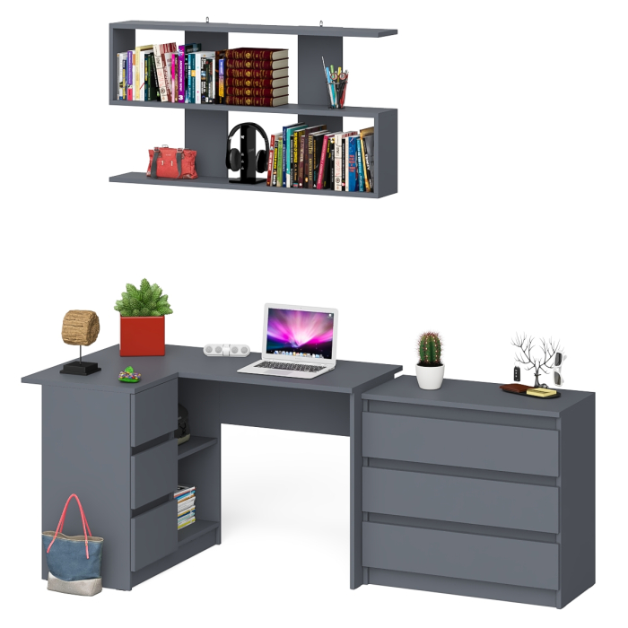 Домашние кабинеты, Комод на три ящика Мори МК800.1 с компьютерным столом для работы левый и открытой полкой