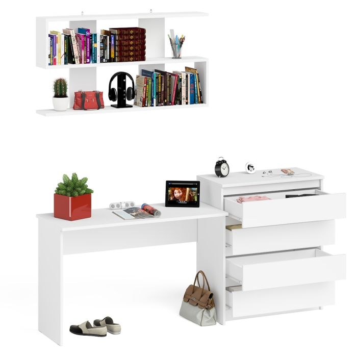 Прямые компьютерные столы, Комод Мори четыре ящика МК800.4 с письменным столом с навесной полкой на 1200