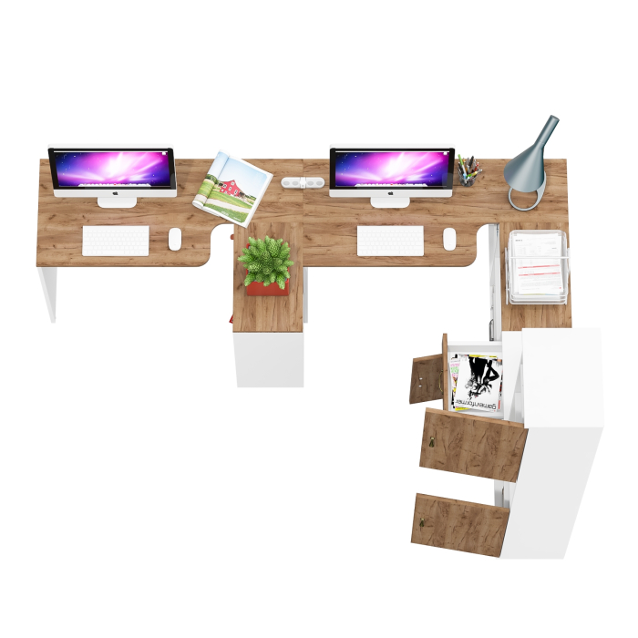 Домашние кабинеты, Лидер-8 модульная мебель для офиса из столов с пеналом и тумбой.