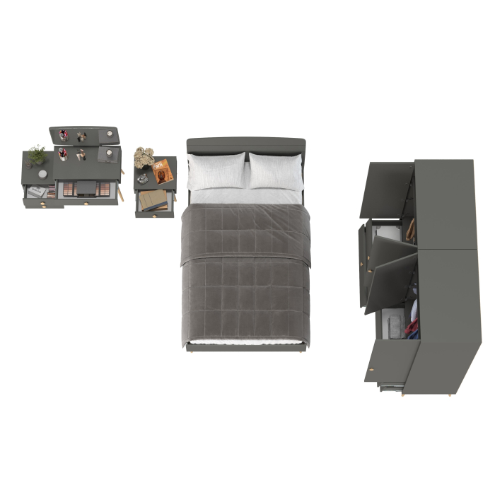 Спальные гарнитуры, Туалетный столик с зеркалом Афина с кроватью 1200 с тумбочкой и двумя шкафами