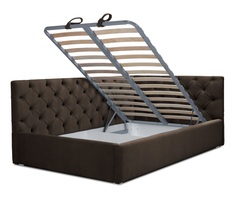 Мягкая кровать, Кровать с мягким изголовьем угловая Оливия 1200 с подъемным механизмом, микровелюр