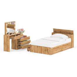 Столик туалетный с лампочками 110 с полутораспальной кроватью с ящиками Ксения 1200