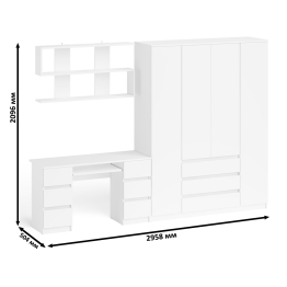 Большой 4-х дверный шкаф-комод Мори МШ1600.1 и стол с верхней навесной полкой