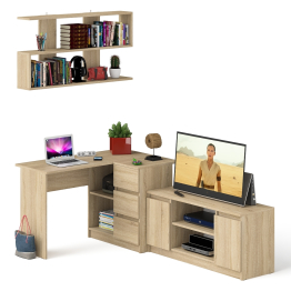 Стол угловой компьютерный Мори МС-16 правый с книжной полкой и ТВ-тумбой МТВ1200.1