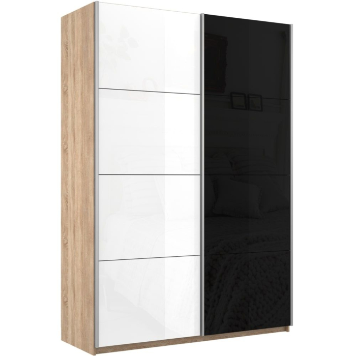 Шкафы-купе 2-х дверные, Шкаф-купе Прайм 2х дверный Белый Глянец/Стекло черное 140х57х230