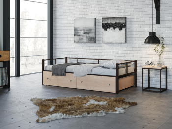 Односпальная кровать Арга ящики Дуб молочный