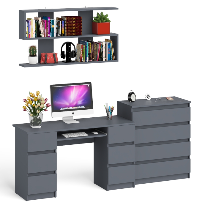 Домашние кабинеты, Стол письменный Мори МС-2 с комодом МК800 4 ящика и полкой 1200