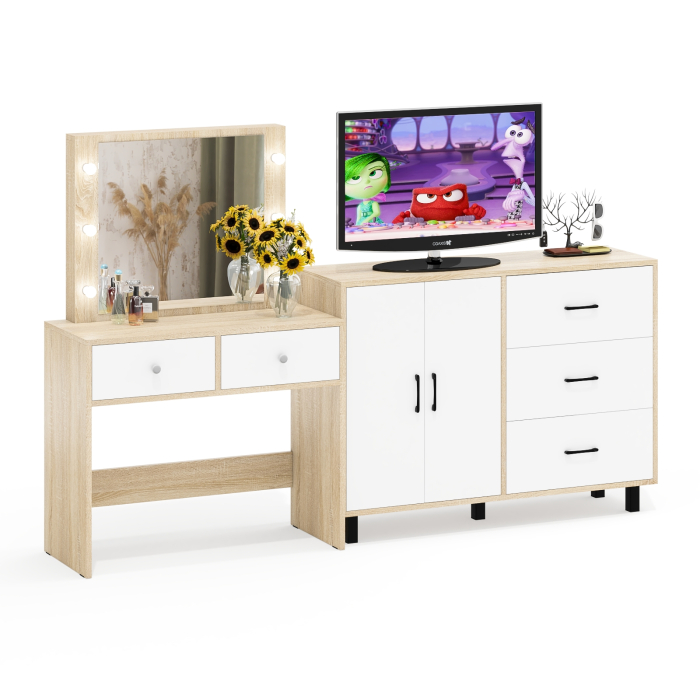 С зеркалом, Комод 123-1204 и косметический столик с подсветкой СТ-5