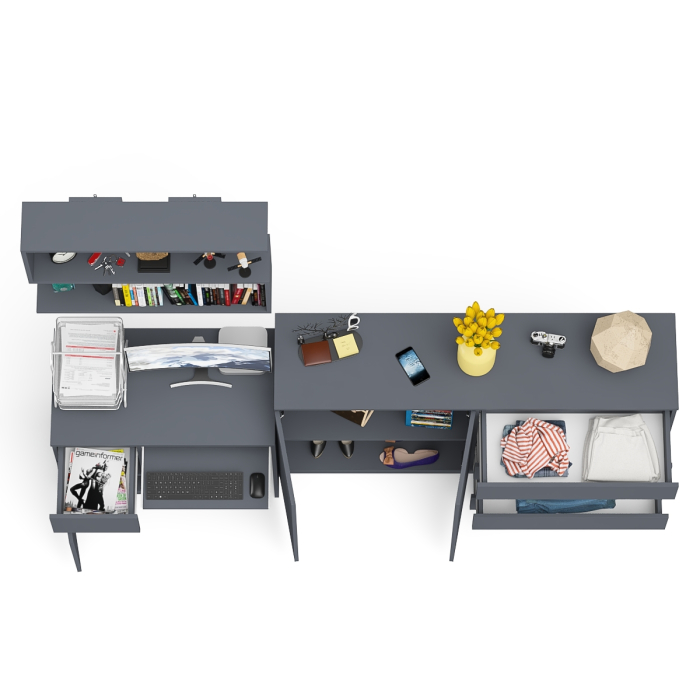 Прямые компьютерные столы, Стол компьютерный дверка и выдвижной ящик слева с комодом МК1600.1 и полкой Мори 900