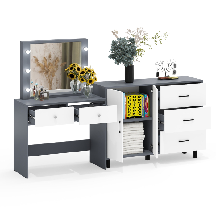 С зеркалом, Комод 123-1204 и косметический столик с подсветкой СТ-5