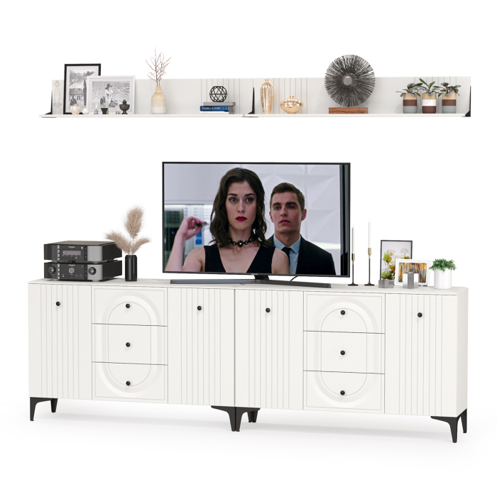 Стенки для гостиной, Два комода-ТВ-тумбы Валенсия № 90 с двумя навесными полками