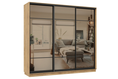 Шкаф-купе Премьер 58 (11ЗБ;11ЗБ;11ЗБ) фасады зеркало бронза/трёхдверный/Профиль чёрный муар