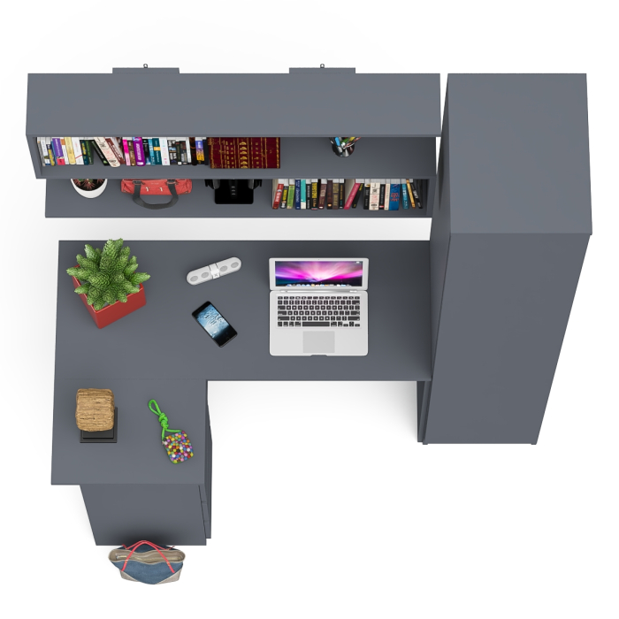 Домашние кабинеты, Угловой компьютерный стол с ящиками Мори МС-16 левый с книжной полкой и пеналом с полками