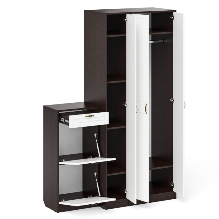 Прихожие, Тумба для обуви две секции в прихожую П-6-500 с пеналом и шкафом фрезеровка прованс