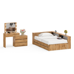 Туалетный столик для спальни с подсветкой 110 и Ксения кровать 1200 с ящиками и прикроватный блок