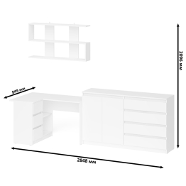 Угловой компьютерный стол с тремя ящиками Мори МС-16 левый с тумбой-комодом и книжной полкой