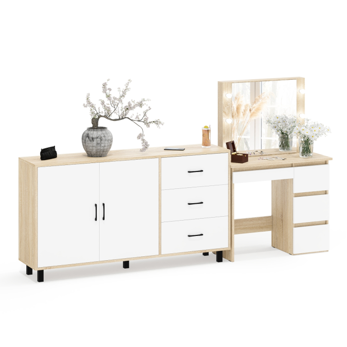 С зеркалом, Косметический столик Сура с зеркалом и подсветкой и с тумбой-комодом 123-1604