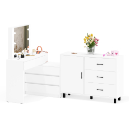 Угловой туалетный столик с подсветкой 110 и тумба-комод дверка и 3 ящика 122-1204